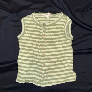 Kate Quinn Green Striped Sleeveless Button Down Shirt